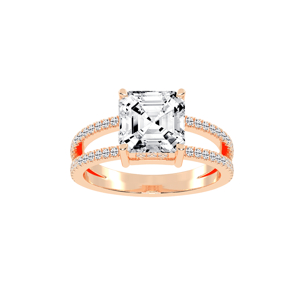 Asscher Cut Split Shank Lab Grown Diamond Engagement Ring with Pave Setting