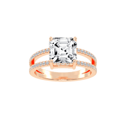 Asscher Cut Split Shank Lab Grown Diamond Engagement Ring with Pave Setting