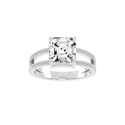 Asscher Cut Split Shank Lab Grown Diamond Engagement Ring with Pave Setting