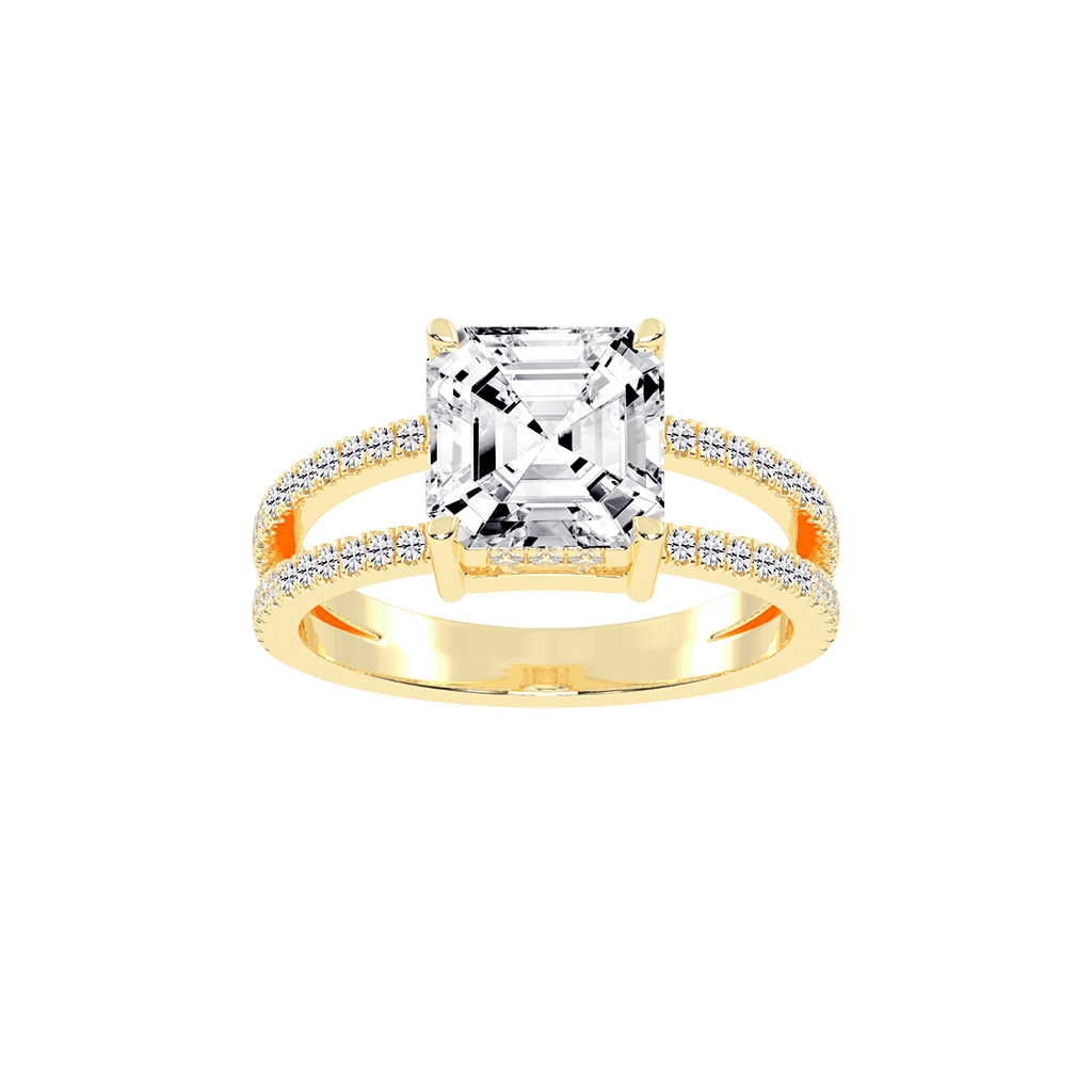 Asscher Cut Split Shank Lab Grown Diamond Engagement Ring with Pave Setting