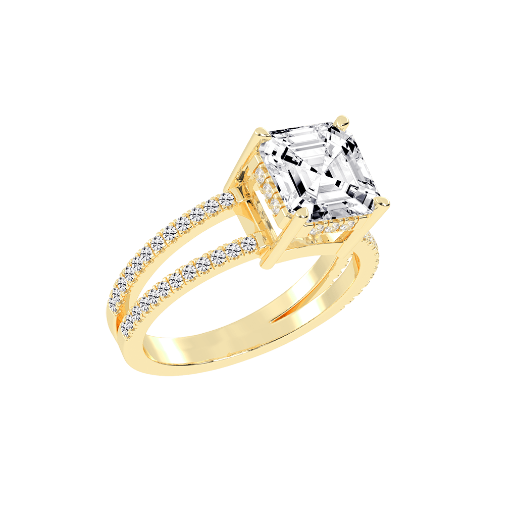 Asscher Cut Split Shank Lab Grown Diamond Engagement Ring with Pave Setting