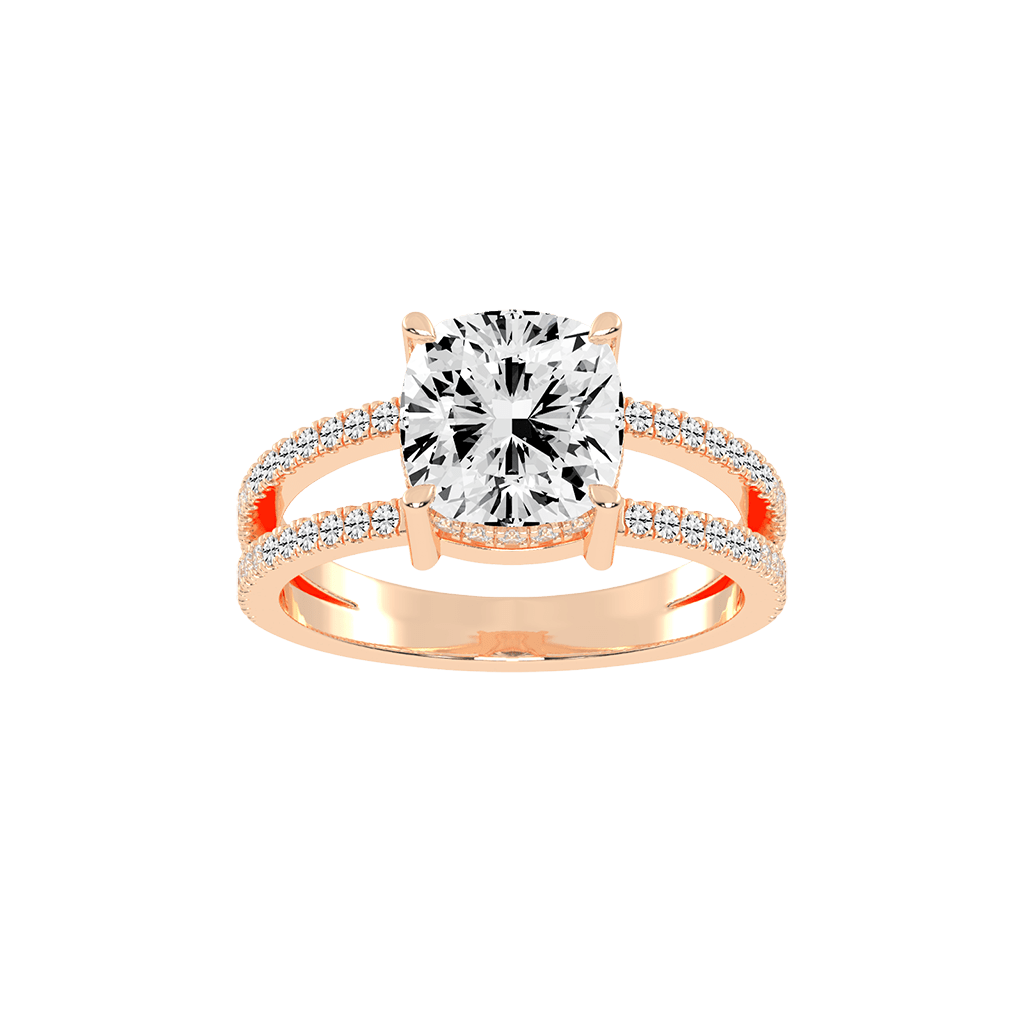 Cushion Cut Split Shank Lab Grown Diamond Engagement Ring with Pave Setting