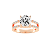 Cushion Cut Split Shank Lab Grown Diamond Engagement Ring with Pave Setting