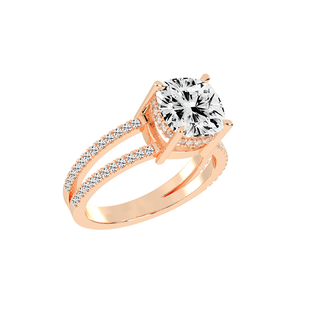 Cushion Cut Split Shank Lab Grown Diamond Engagement Ring with Pave Setting