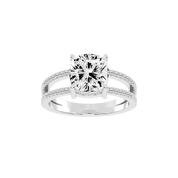 Cushion Cut Split Shank Lab Grown Diamond Engagement Ring with Pave Setting