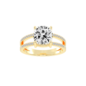 Cushion Cut Split Shank Lab Grown Diamond Engagement Ring with Pave Setting