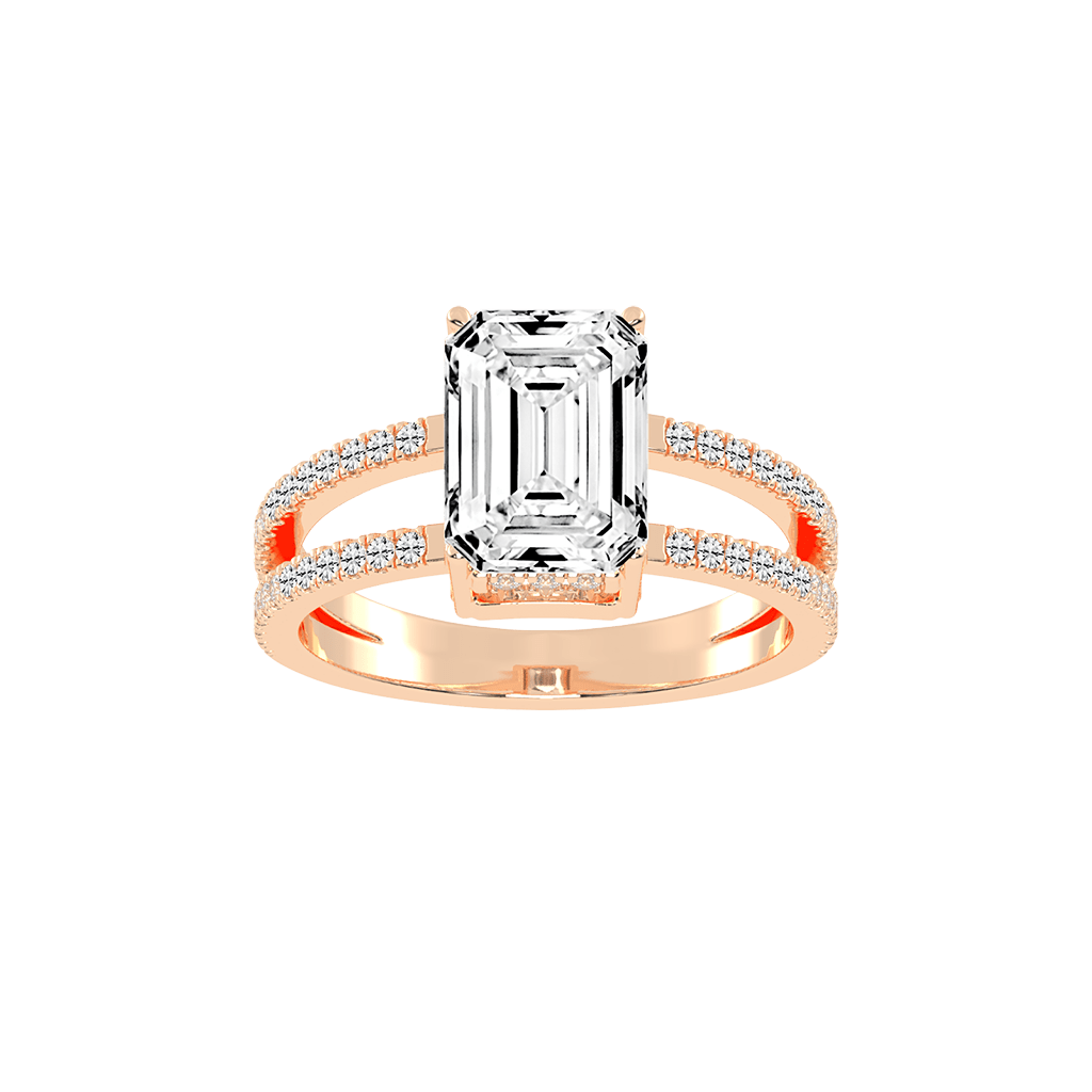 Emerald Cut Split Shank Lab Grown Diamond Engagement Ring with Pave Setting