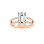 Emerald Cut Split Shank Lab Grown Diamond Engagement Ring with Pave Setting