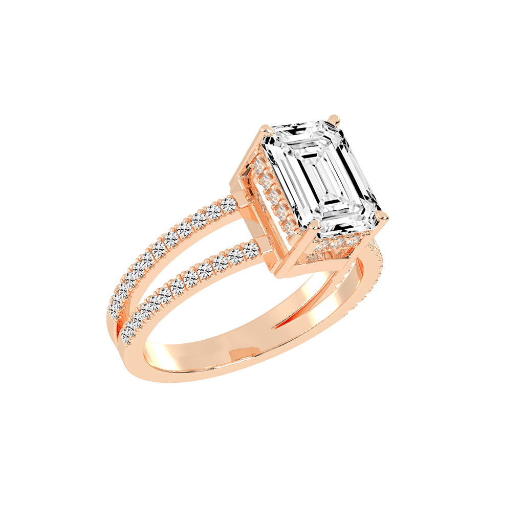 Emerald Cut Split Shank Lab Grown Diamond Engagement Ring with Pave Setting