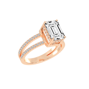 Emerald Cut Split Shank Lab Grown Diamond Engagement Ring with Pave Setting