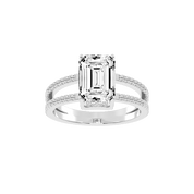 Emerald Cut Split Shank Lab Grown Diamond Engagement Ring with Pave Setting