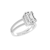 Emerald Cut Split Shank Lab Grown Diamond Engagement Ring with Pave Setting