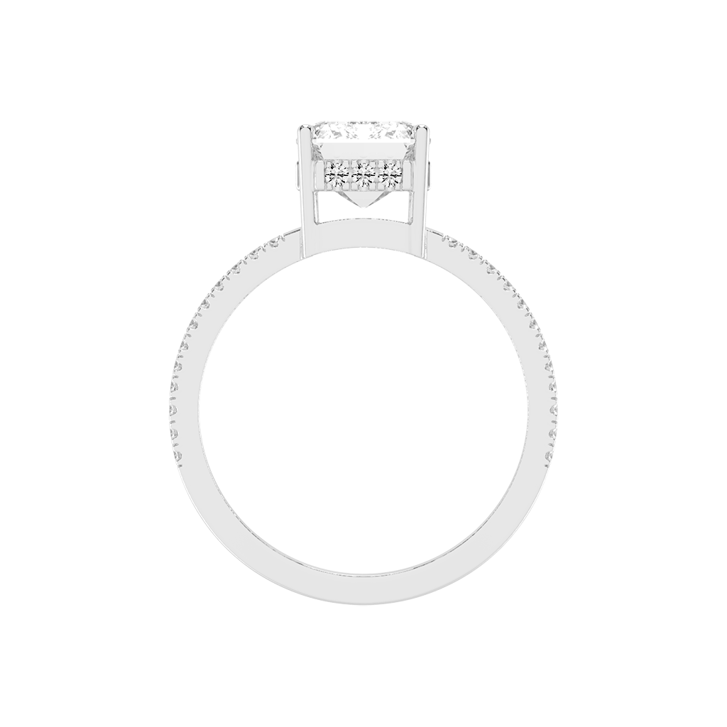 Emerald Cut Split Shank Lab Grown Diamond Engagement Ring with Pave Setting