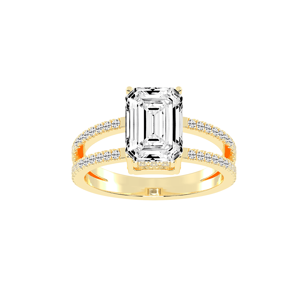 Emerald Cut Split Shank Lab Grown Diamond Engagement Ring with Pave Setting