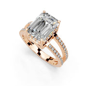 Emerald Cut Split Shank Lab Grown Diamond Engagement Ring with Pave Setting