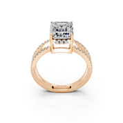 Emerald Cut Split Shank Lab Grown Diamond Engagement Ring with Pave Setting