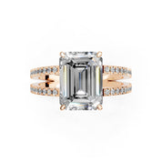 Emerald Cut Split Shank Lab Grown Diamond Engagement Ring with Pave Setting