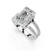 Emerald Cut Split Shank Lab Grown Diamond Engagement Ring with Pave Setting