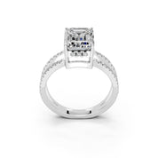 Emerald Cut Split Shank Lab Grown Diamond Engagement Ring with Pave Setting