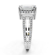 Emerald Cut Split Shank Lab Grown Diamond Engagement Ring with Pave Setting