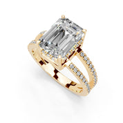 Emerald Cut Split Shank Lab Grown Diamond Engagement Ring with Pave Setting