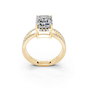 Emerald Cut Split Shank Lab Grown Diamond Engagement Ring with Pave Setting