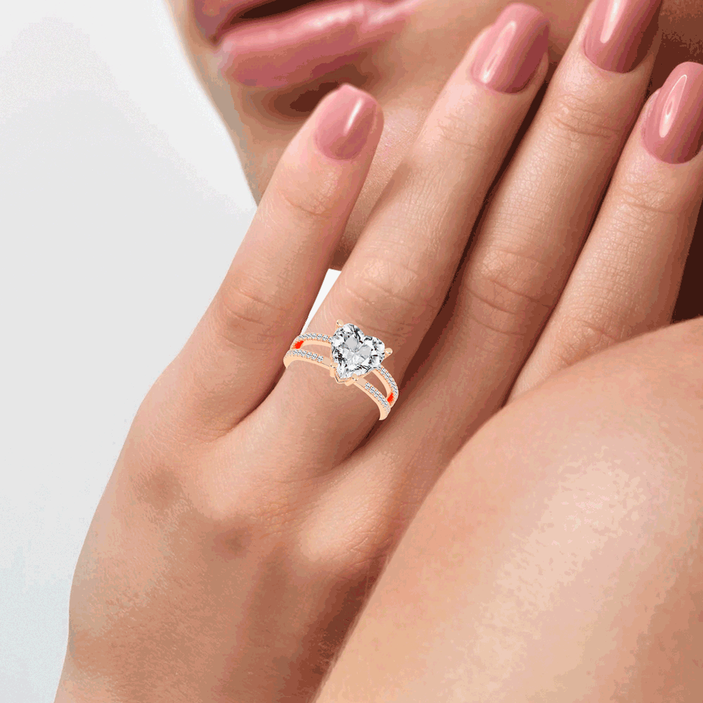 Heart Cut Split Shank Lab Grown Diamond Engagement Ring with Pave Setting