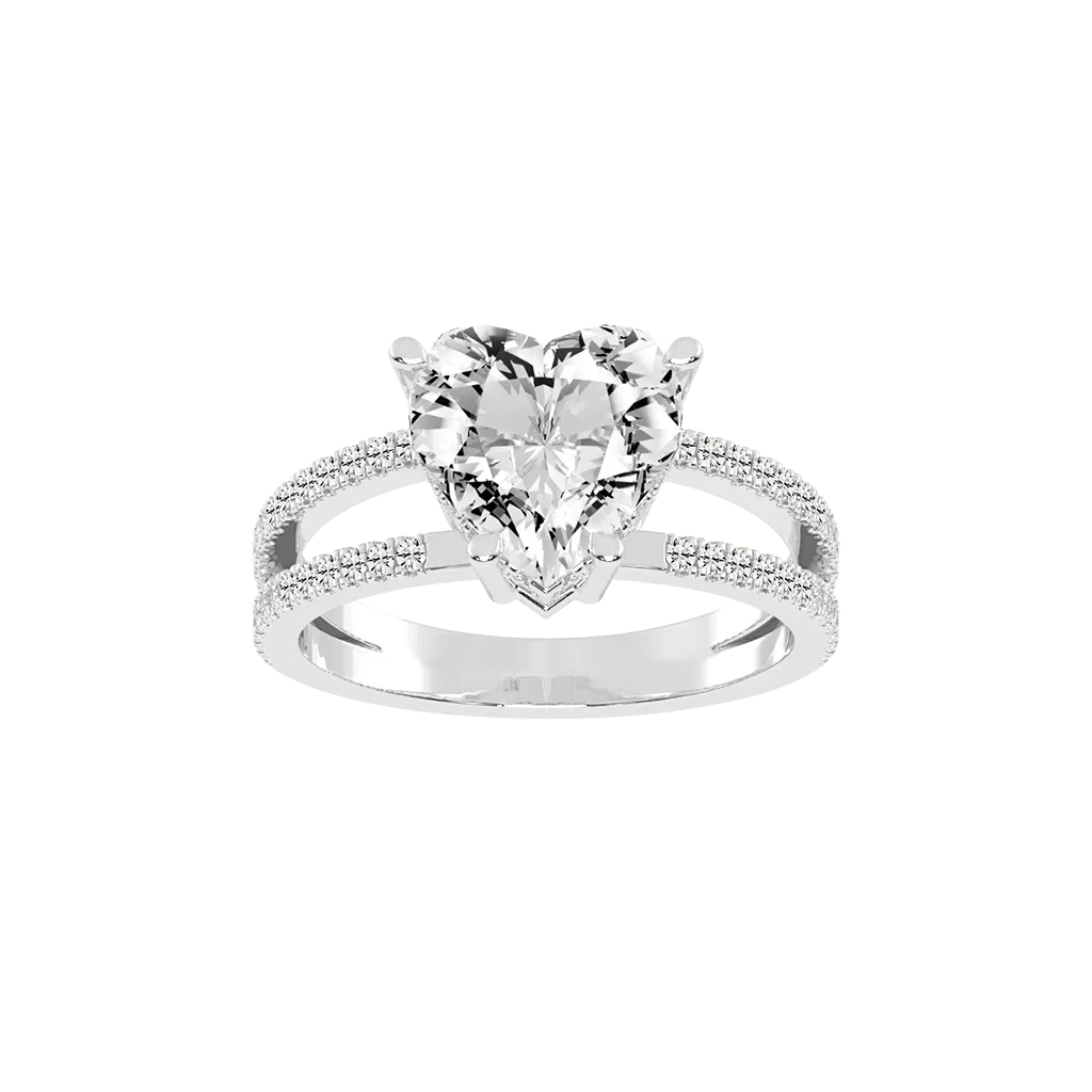 Heart Cut Split Shank Lab Grown Diamond Engagement Ring with Pave Setting