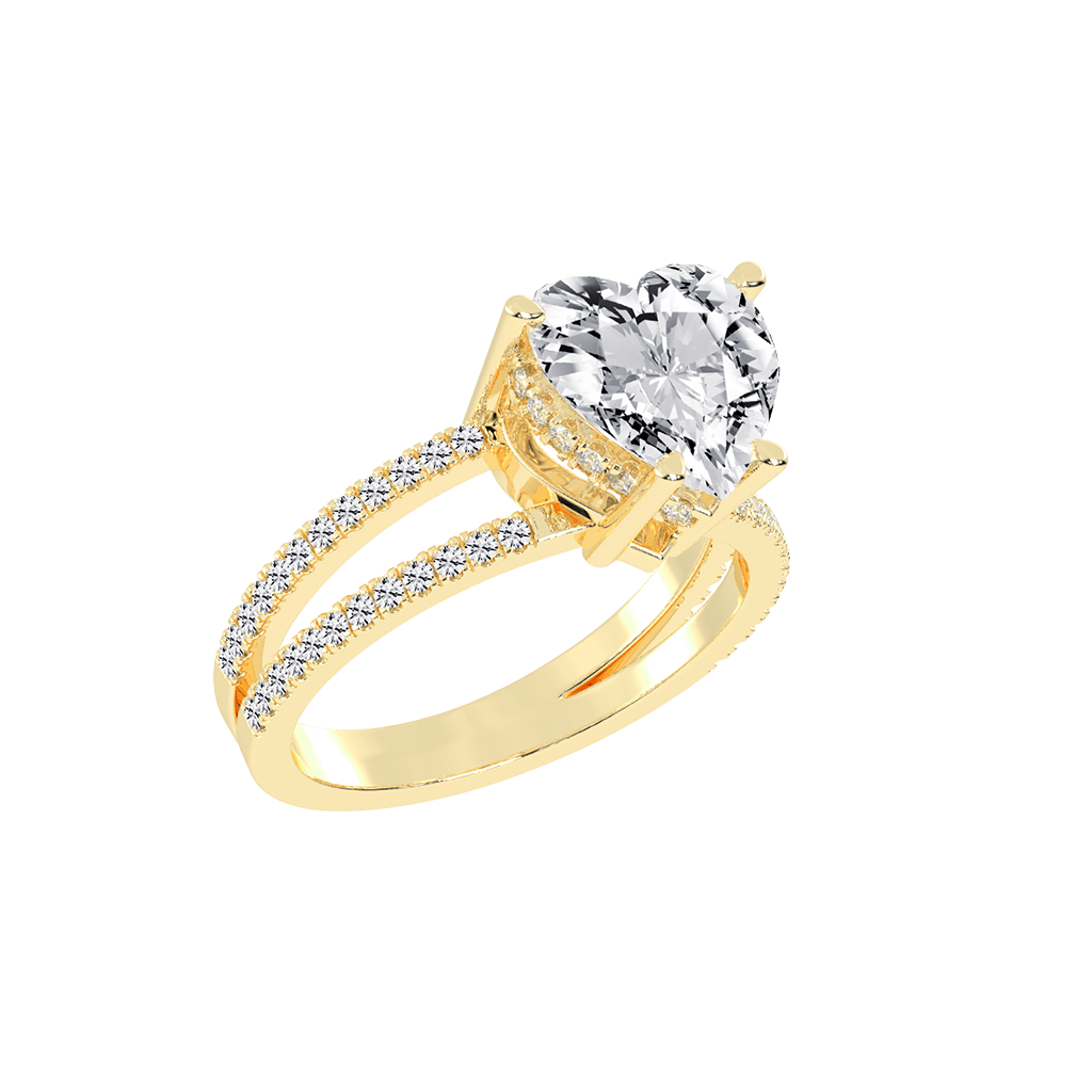 Heart Cut Split Shank Lab Grown Diamond Engagement Ring with Pave Setting