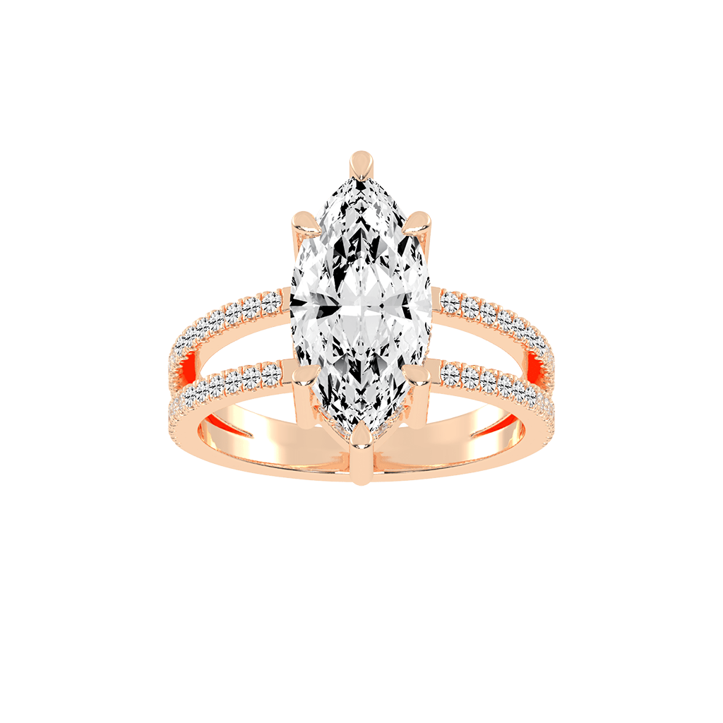 Marquise Cut Split Shank Lab Grown Diamond Engagement Ring with Pave Setting