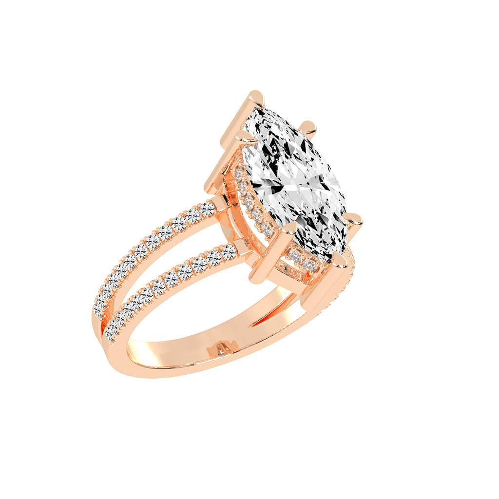 Marquise Cut Split Shank Lab Grown Diamond Engagement Ring with Pave Setting