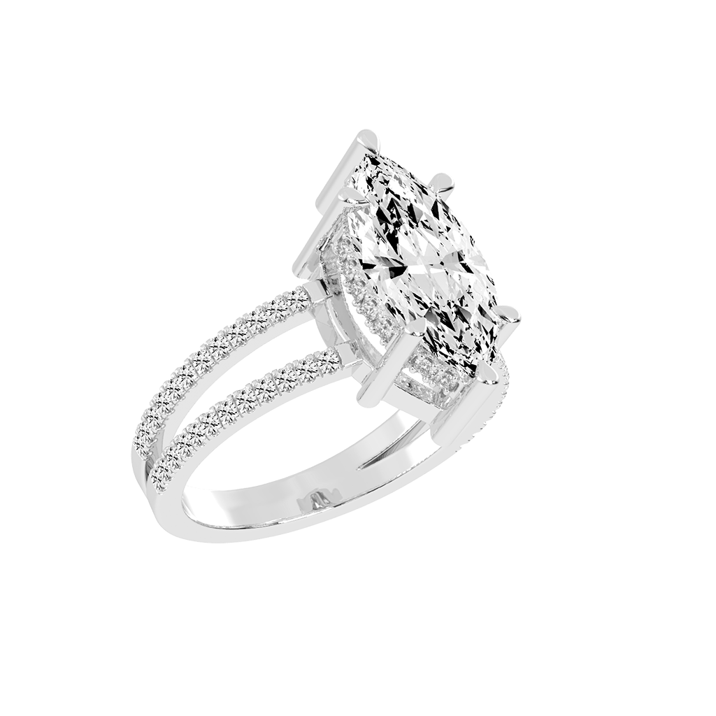 Marquise Cut Split Shank Lab Grown Diamond Engagement Ring with Pave Setting