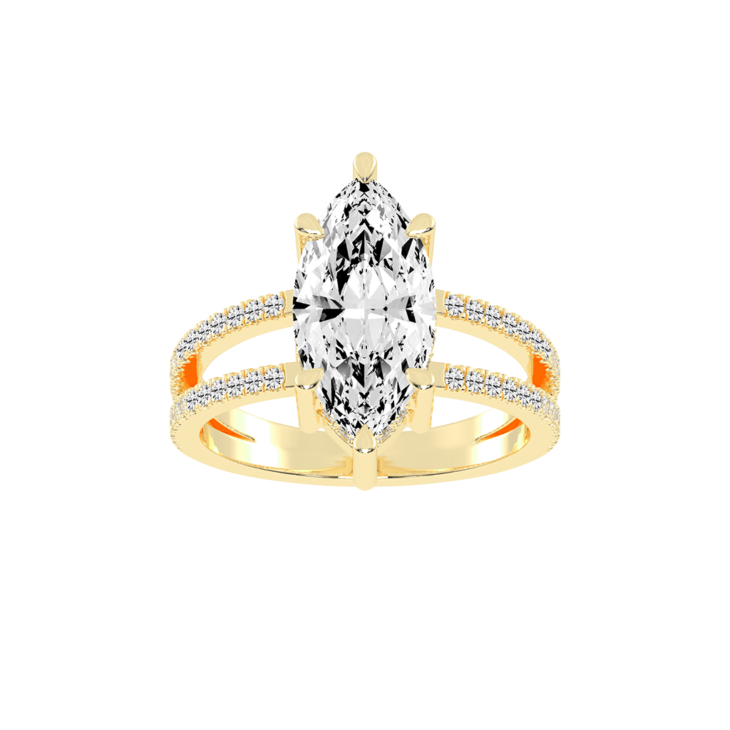 Marquise Cut Split Shank Lab Grown Diamond Engagement Ring with Pave Setting