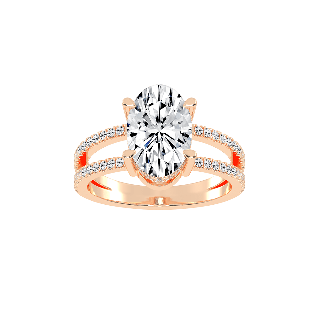 Oval Cut Split Shank Lab Grown Diamond Engagement Ring with Pave Setting