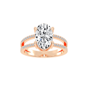 Oval Cut Split Shank Lab Grown Diamond Engagement Ring with Pave Setting