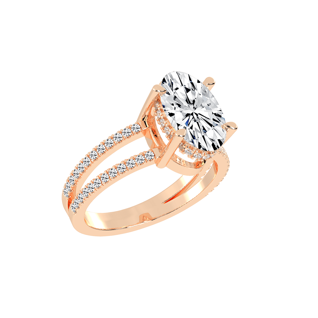 Oval Cut Split Shank Lab Grown Diamond Engagement Ring with Pave Setting