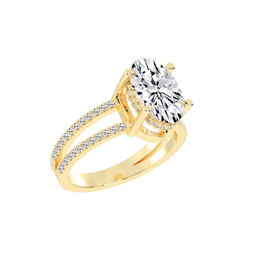 Oval Cut Split Shank Lab Grown Diamond Engagement Ring with Pave Setting