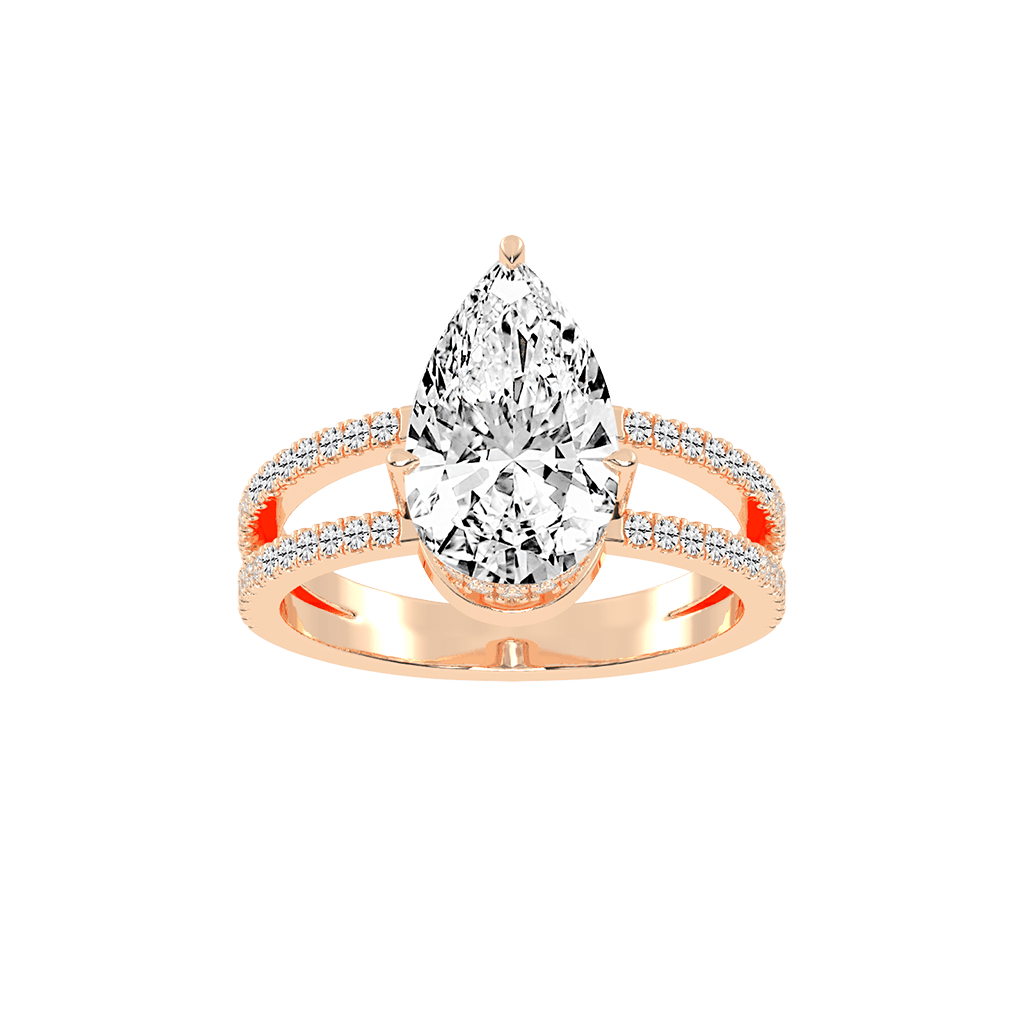 Pear Cut Split Shank Lab Grown Diamond Engagement Ring with Pave Setting