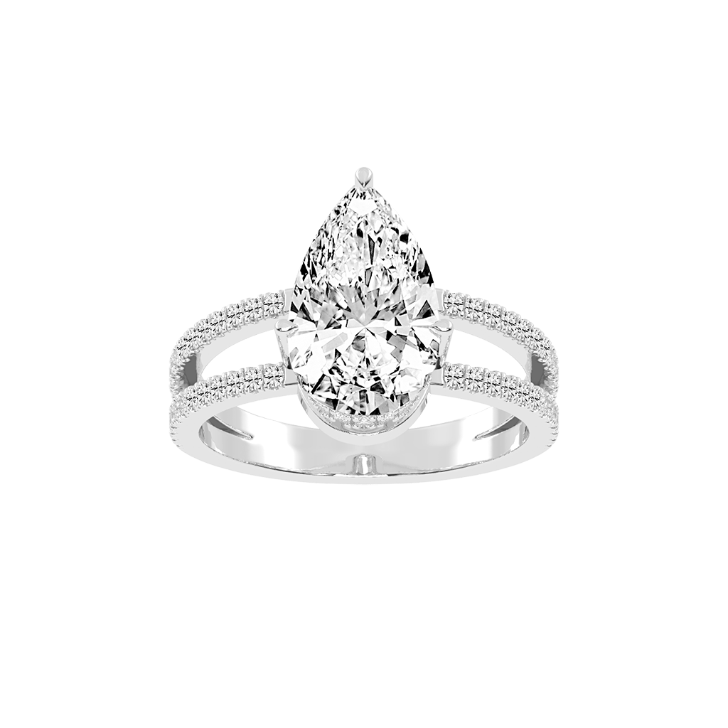 Pear Cut Split Shank Lab Grown Diamond Engagement Ring with Pave Setting