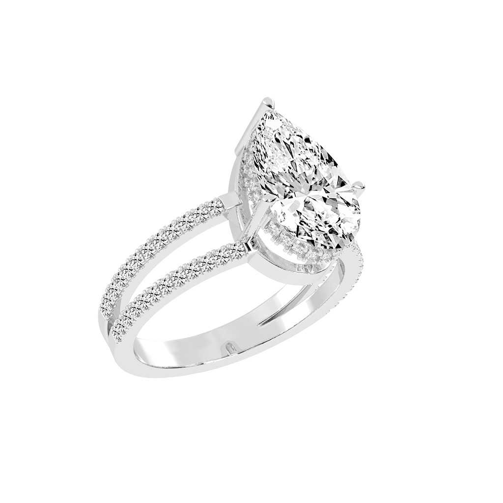 Pear Cut Split Shank Lab Grown Diamond Engagement Ring with Pave Setting