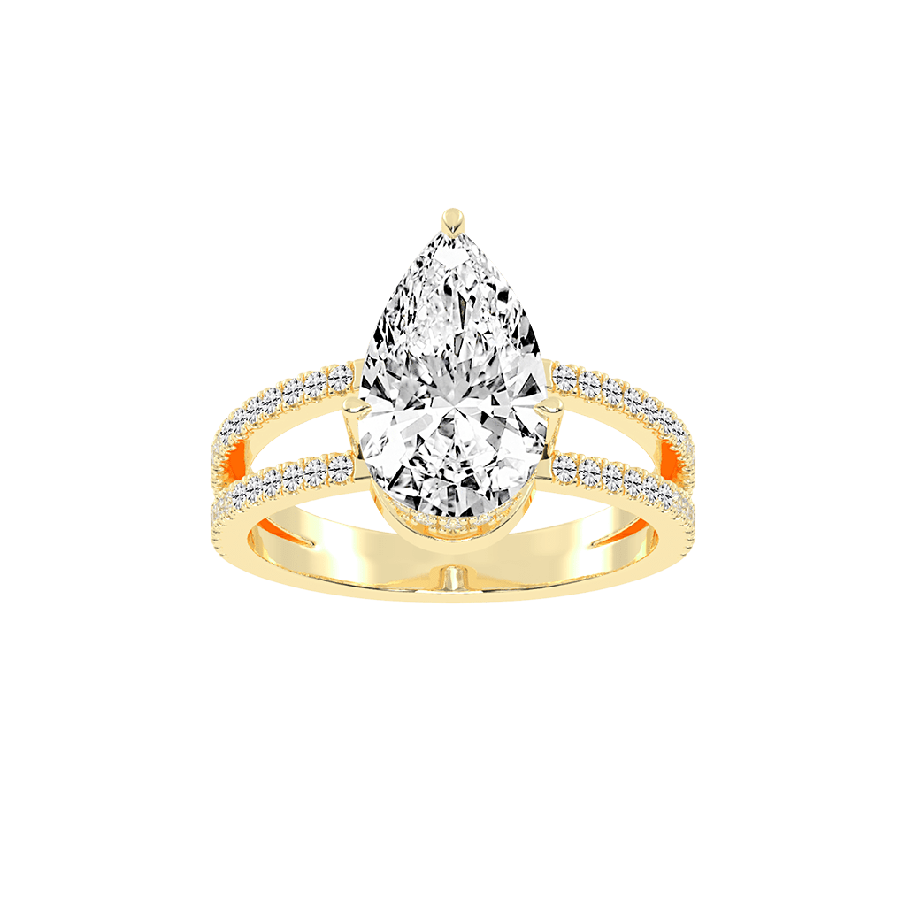 Pear Cut Split Shank Lab Grown Diamond Engagement Ring with Pave Setting