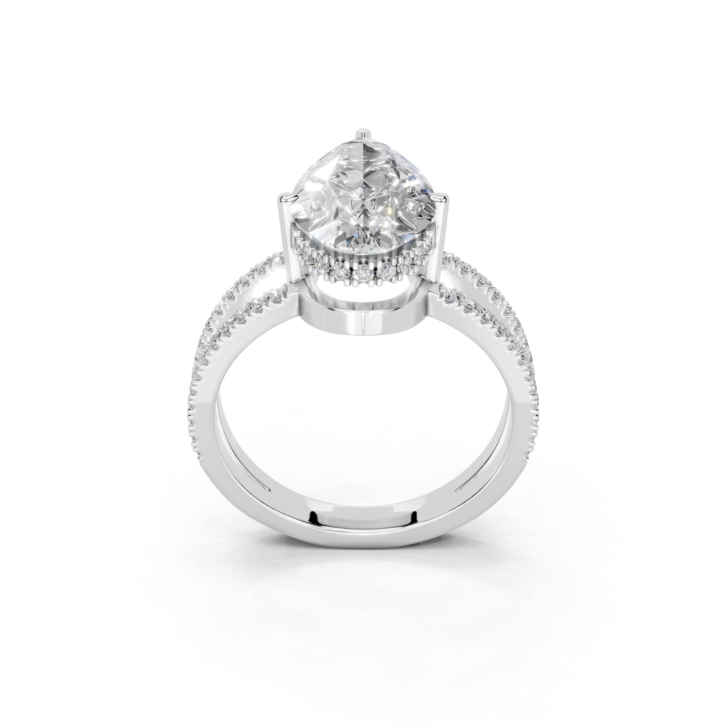 Pear Cut Split Shank Lab Grown Diamond Engagement Ring with Pave Setting