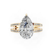 Pear Cut Split Shank Lab Grown Diamond Engagement Ring with Pave Setting