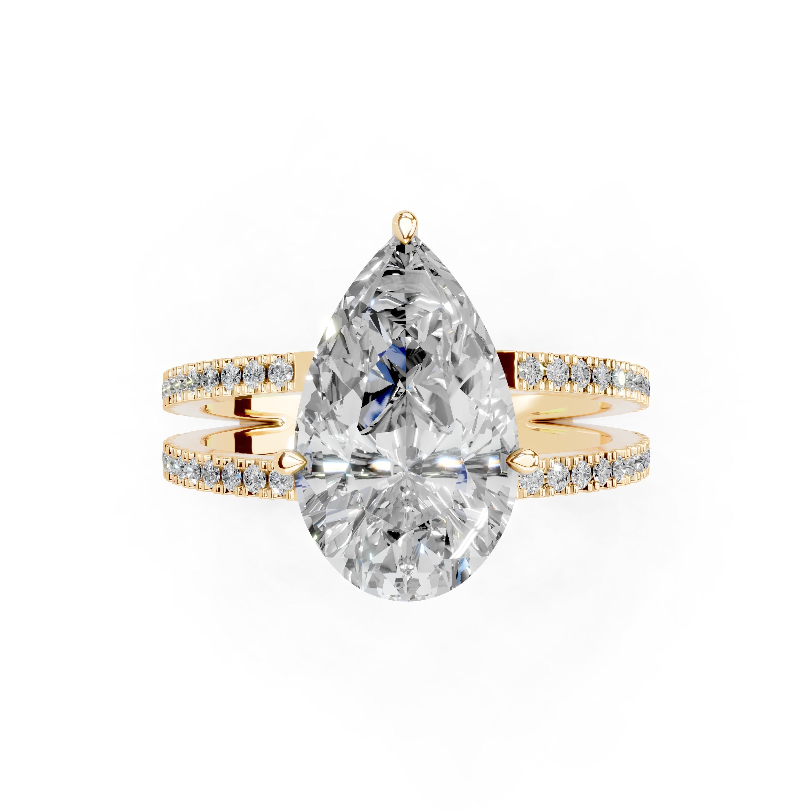 Pear Cut Split Shank Lab Grown Diamond Engagement Ring with Pave Setting