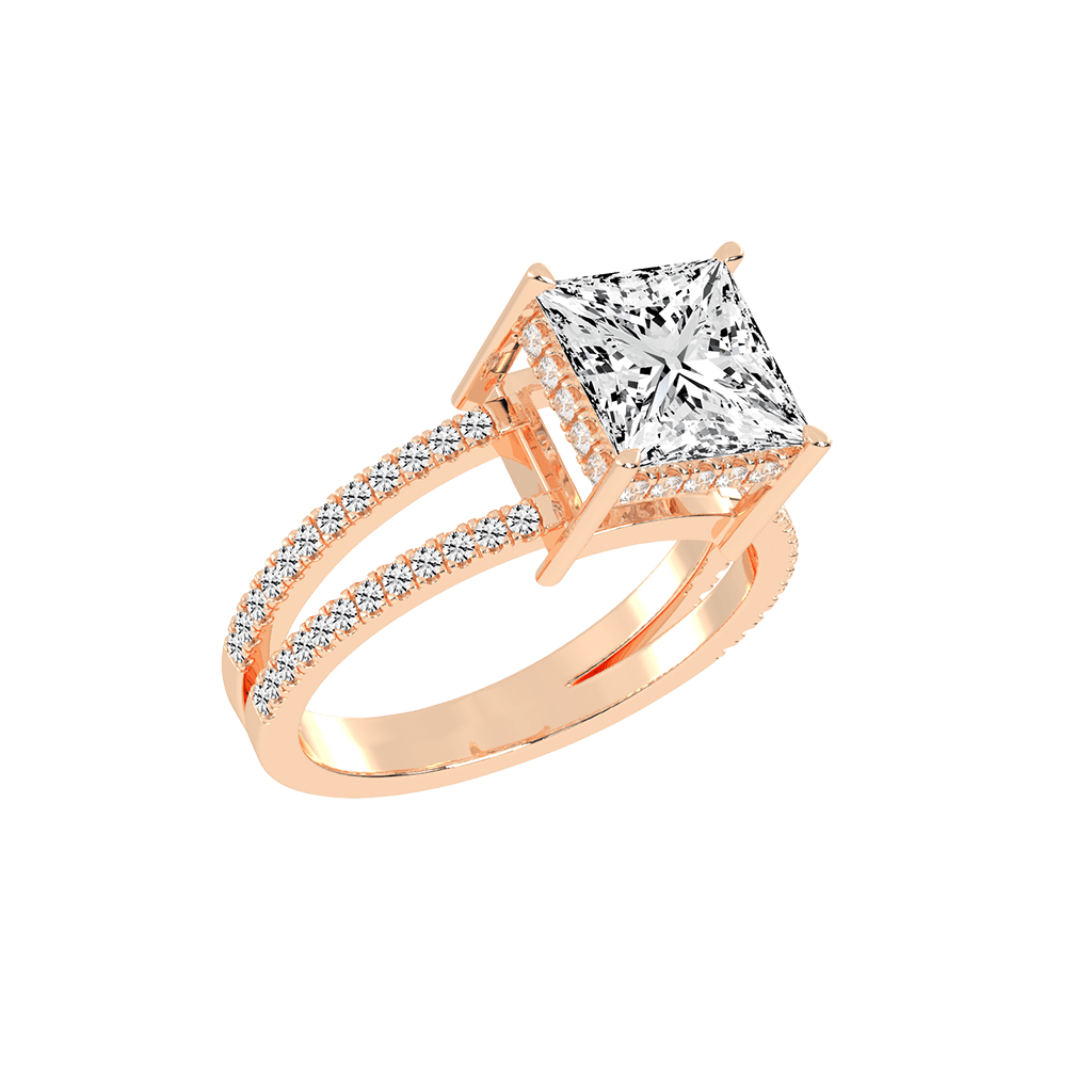 Princess Cut Split Shank Lab Grown Diamond Engagement Ring with Pave Setting