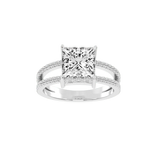 Princess Cut Split Shank Lab Grown Diamond Engagement Ring with Pave Setting