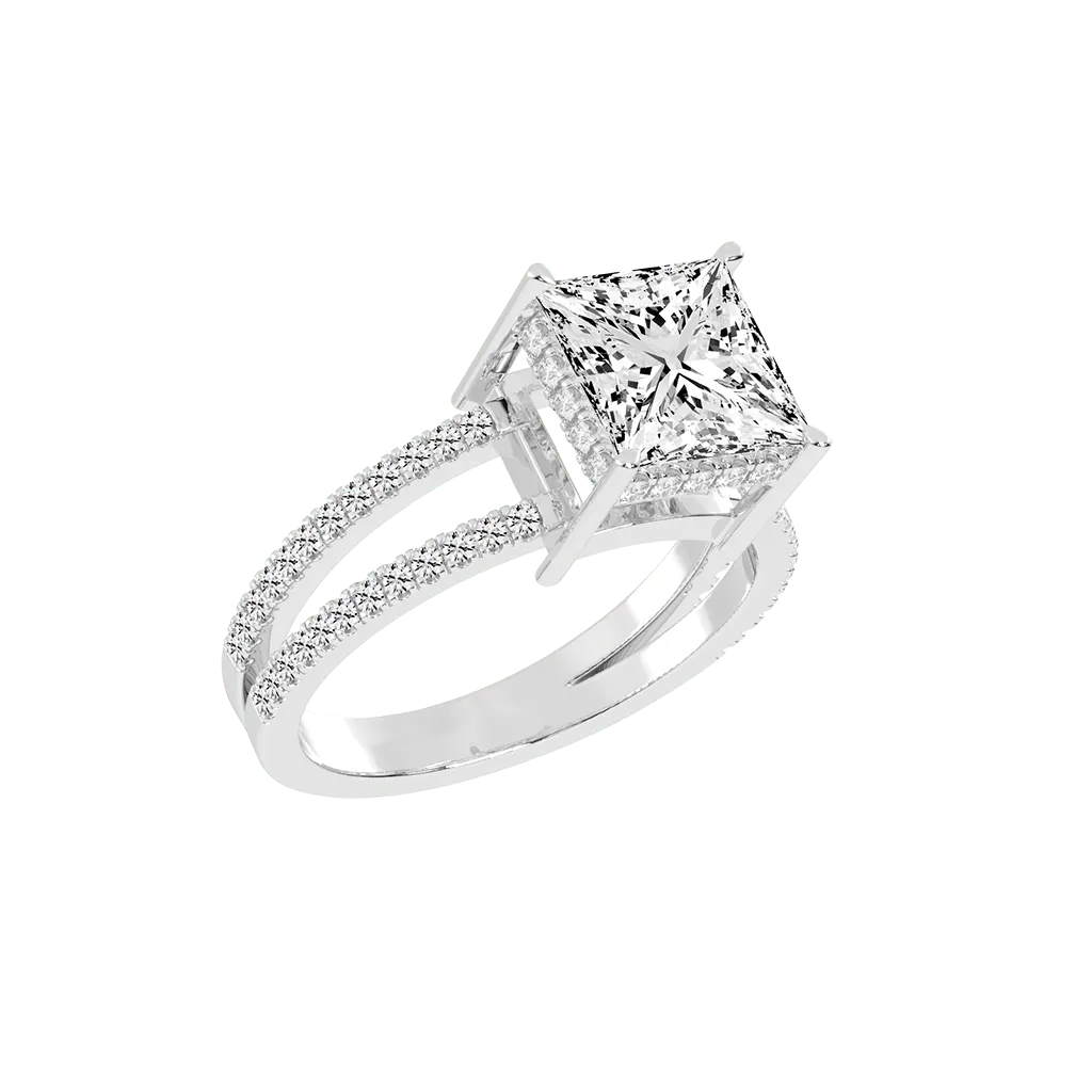 Princess Cut Split Shank Lab Grown Diamond Engagement Ring with Pave Setting