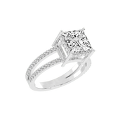 Princess Cut Split Shank Lab Grown Diamond Engagement Ring with Pave Setting