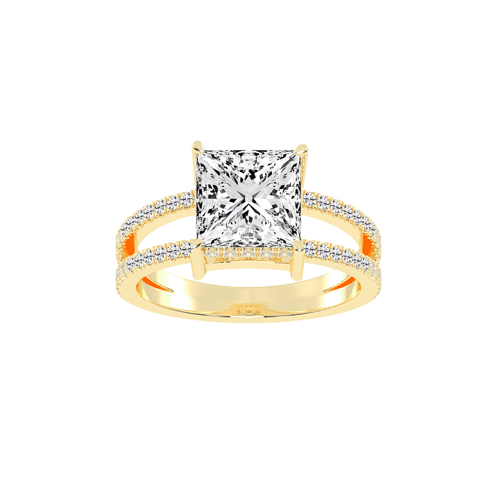 Princess Cut Split Shank Lab Grown Diamond Engagement Ring with Pave Setting