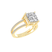 Princess Cut Split Shank Lab Grown Diamond Engagement Ring with Pave Setting